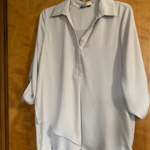 Silky Asymmetrical Hem Tunic / Blouse "Stone"